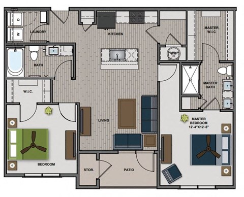 Tesla II - 2 Bedroom 2 Bath 1,142 Sq. Ft. Floor Plan at The Edison at Blue Springs, Missouri, 64014